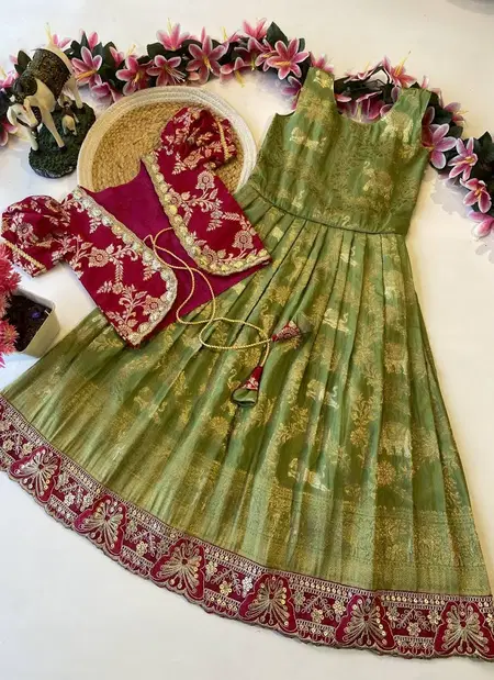 Ajd 8098 Russian Dola Silk Embroidery Work Kids Wear Gown With Coat